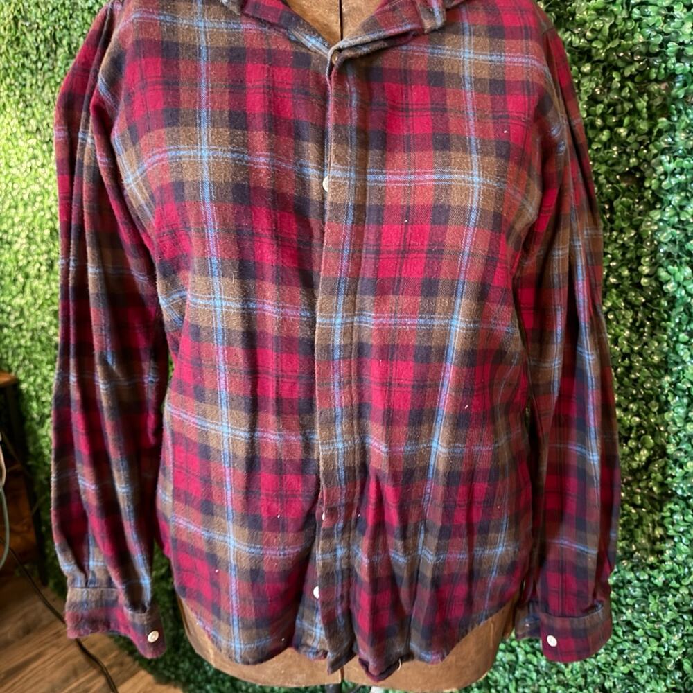 Vintage Country Roads Red Plaid Flannel Shirt Size 8 Soft Grunge 90s Button Up